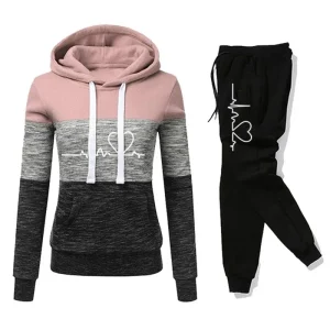 Tuta da donna Stampa Felpa con cappuccio Pantaloni sportivi Color Block Versatile Casual Jogging Pullover Pantaloni sportivi Abiti S-3XL 1