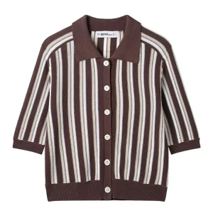 TRAF Moda donna 2025 Primavera Estate Nuovo Francese Semplice Slouchy Scontro di righe Manica Corta Singolo Petto Polo Top Casual Quotidiano Peplum Top Streetwear 1