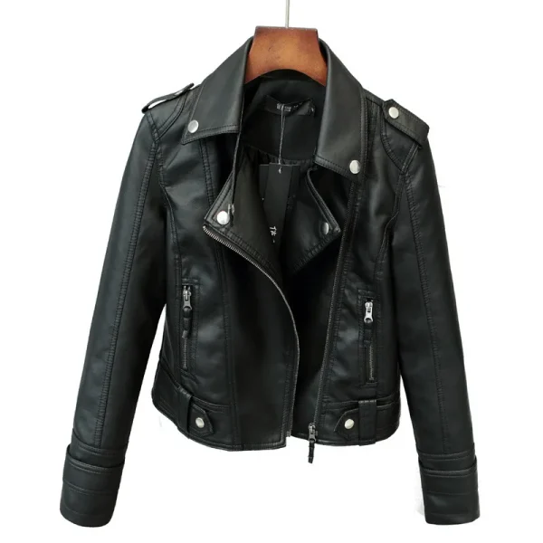 Versione coreana della giacca sottile in pelle PU da donna 2023 Primavera / Autunno Inverno Nuovo cappotto corto in pelle da motociclista 5