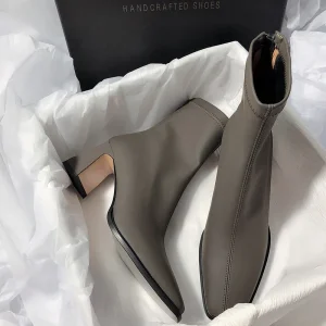 Stivaletti sottili elastici da donna autunno inverno Scarpe a punta moda Stivaletti corti concisi da donna 1
