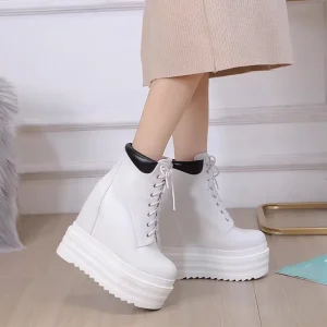 Stivali stringati stivaletti con tacco spesso 16CM donna tacchi alti autunno inverno scarpe donna stivali neri scarpe con plateau 1