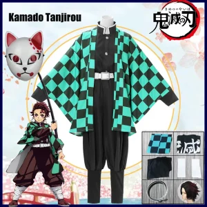 Tanjirou Kamado Cosplay Custume Anime Demone Slayer Kimetsu No Yaiba Vestiti Per Il Bambino Adulto Uniforme Set Regalo Del Partito Parrucca Maschera Kimono 1