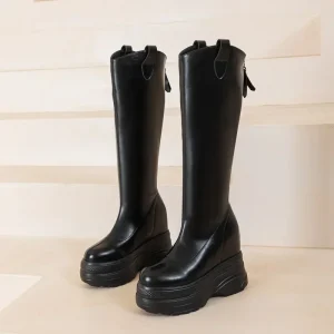Stivali da donna in vera pelle Nuovo tacco alto da 11 cm Stivali interni rialzati con plateau Stivali con tacco alto moda donna Donna 1