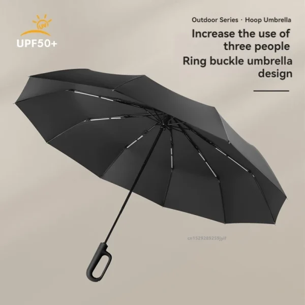 Ombrello automatico da uomo con design ad anello con fibbia, pieghevole, extra large, resistente, doppio ombrellone da DONNA 6