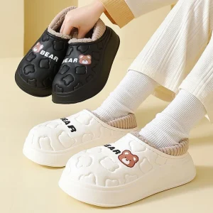 Pantofole invernali da donna Orso Cartoon Scarpe da casa impermeabili per esterni per uomo Scarpe casual in peluche Pantofole in cotone soffice per interni 1