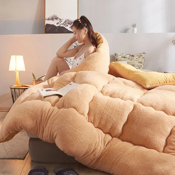 200x230cm doppio piumino trapunta in velluto punto caldo inverno piumino agnello Cashmere lana trapuntatura coperta addensare trapunte letto Queen 739 teglie 4