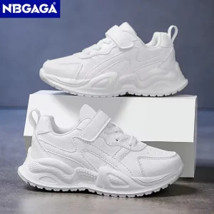 Scarpe casual in pelle bianca per bambini per ragazze del ragazzo Scarpe da ginnastica da corsa all'aperto Mesh traspirante Bambini Scuola Walking Sport antiscivolo 1
