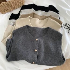 Autunno nuove donne cardigan coreano elegante lavorato a maglia senza maniche maglione casual femminile carri armati moda nuove top casual da donna slim 1