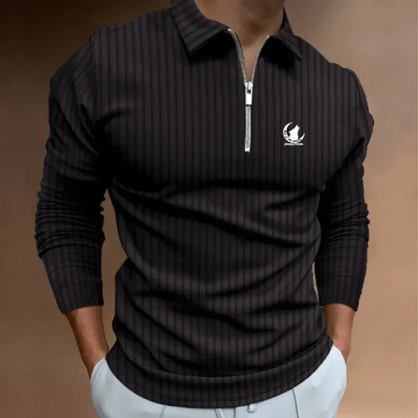 Abbigliamento uomo nuova Polo a righe con cerniera a maniche lunghe. 3