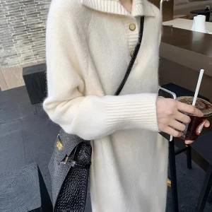 Autunno/Inverno Nuovo abito in puro cashmere Cappotto francese delicato da donna Gonna inferiore media e lunga lavorata a maglia ampia 1