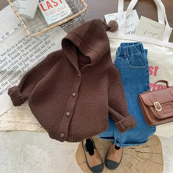 0-6T Cappotto per bambini per bambini Maglioni solidi Giacca invernale per bambini a maniche lunghe con cappuccio Autunno Neonate Ragazzi Vestiti Cardigan 5