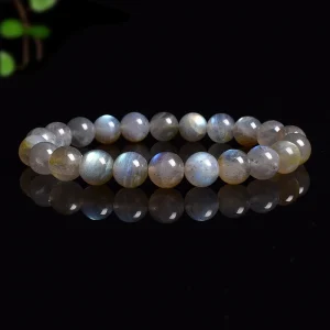 Braccialetti in labradorite grigia naturale Flash Spectrolite liscia Pietra di luna Bracciale con perline elastiche rotonde Gioielli in vera pietra naturale 1