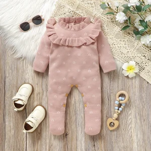 Neonate Pagliaccetti lavorati a maglia Vestiti Rosa Manica lunga Neonato Tute intere Abiti 0-18 m Capispalla per bambini Tute corte 1