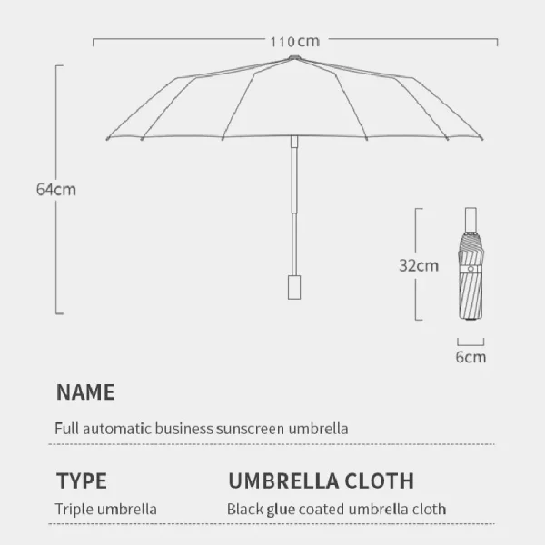 16 Bone Fully Automatic Umbrella Large Size Folding Umbrella Sunshade UV Protection Windproof Outdoor Collapsible Wind Resitance 6