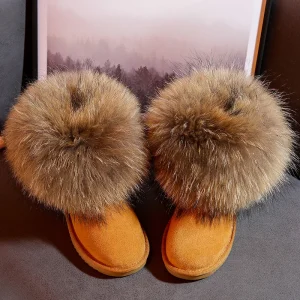 Scarpe per bambini in vera pelle Stivali da neve per bambini personalizzati Pelliccia di volpe naturale grande Inverno freddo Ragazzi Ragazze Stivali per bambini Botas caldi 1