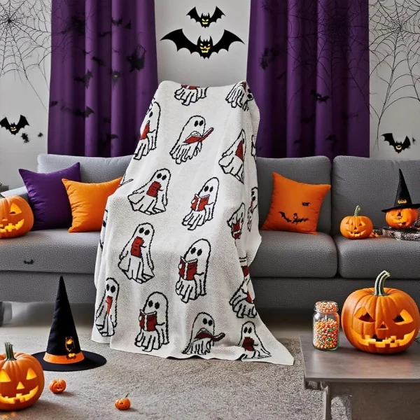 Coperte da tiro per Halloween Coperta per libri di lettura fantasma Fantasmi Coperta da tiro per pisolino per tutte le stagioni Regali per adulti Divano Divano Dormità 3