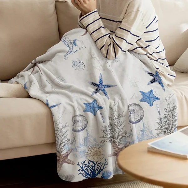 Coperta di flanella conchiglia di stelle marine oceaniche per divano da letto copriletto portatile in morbido pile copriletti divertenti in peluche 3
