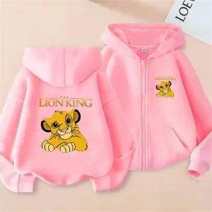 Nuovo Anime per bambini Re Leone Simba Stile cerniera Rosa Felpe a maniche lunghe Top Felpa per il tempo libero Ragazze di età 3-12 Regali di festa 1