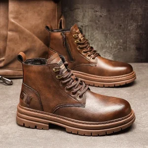 Nuovo strato superiore Stivali di pelle di vacchetta Scarpe alte in pelle da uomo Stivali da lavoro retrò per uomo Bota Botina Masculina Couro Botas Masculino 1