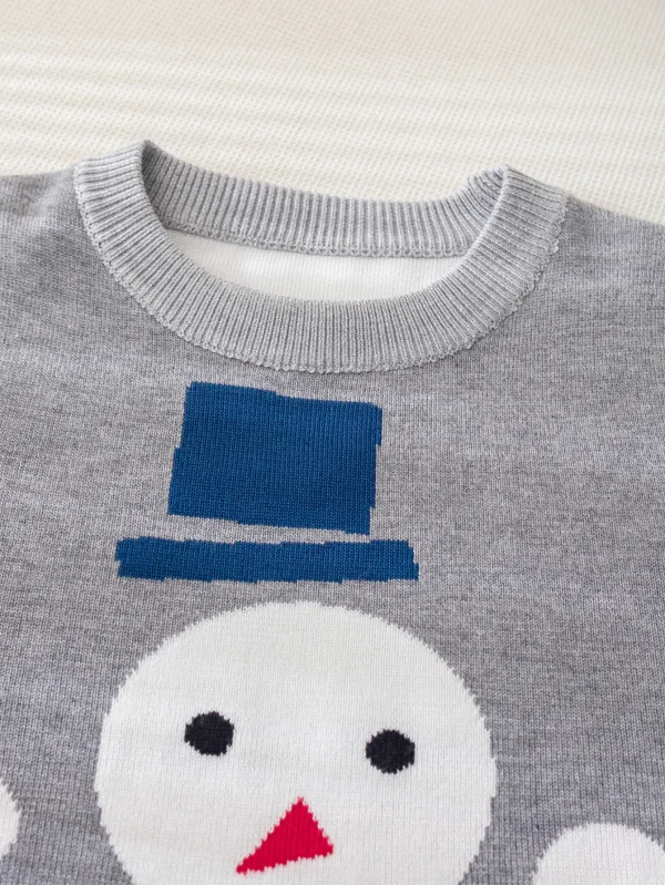 Maglione da ragazzo con cappello da pupazzo di neve in stile carino, pullover lavorato a maglia adatto per il tempo libero quotidiano in primavera, autunno e inverno 3
