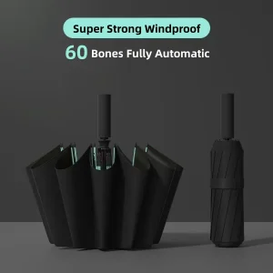 Ombrello pieghevole automatico antivento super resistente da 60 ossa rinforzato grandi ombrelli soleggiati e piovosi resistenti ai raggi UV da viaggio all'esterno 1