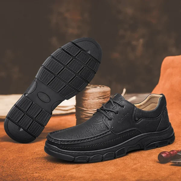 CLOHOO Scarpe da uomo in pelle casual traspiranti con fondo in gomma spessa fatte a mano Mocassini cuciti classici Calzature comode per il tempo libero 6