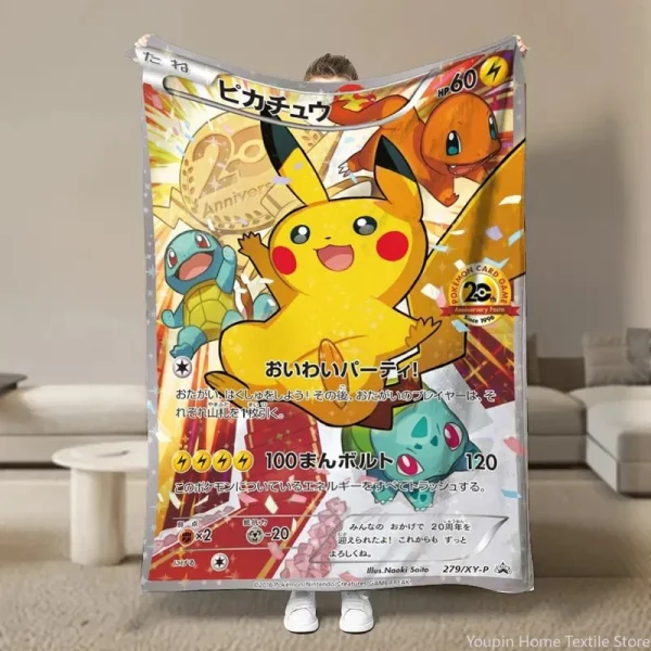 Coperta in peluche di cartone animato HD con carta Pokemon anime giapponese per divano letto morbida flanella lancio soffici coperte da picnic per bambini regalo per bambini 6