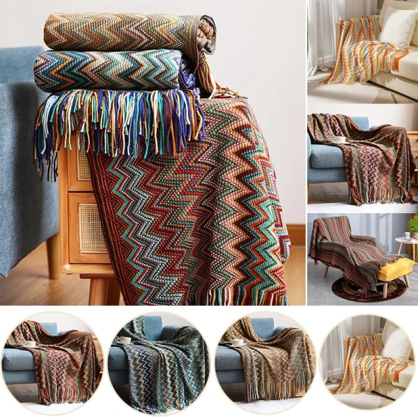 Coperte lavorate a maglia coperta a quadri bohémien copridivano con nappe copriletto da viaggio per il tempo libero coperta copriletto boho 1