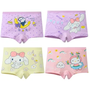 Set di biancheria intima da ragazza in puro cotone da 4 pezzi con morbido comfort e graziosi disegni di cartoni animati da principessa per l'uso quotidiano 1