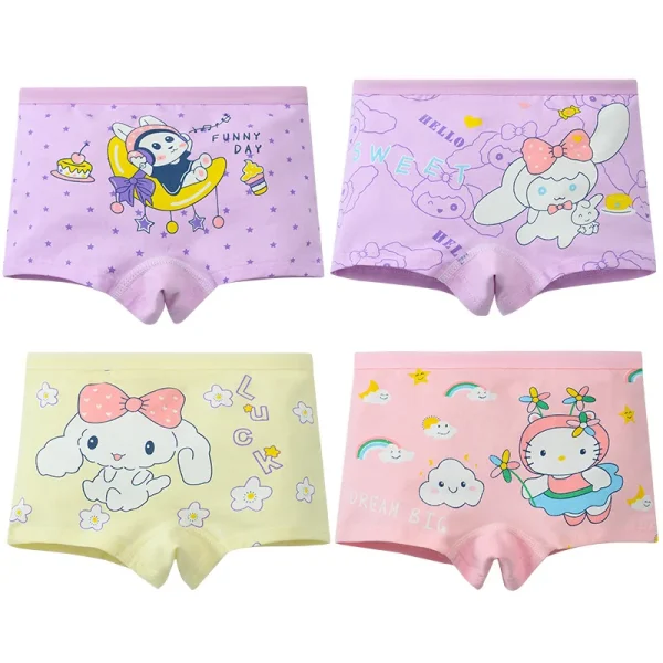 Set di biancheria intima da ragazza in puro cotone da 4 pezzi con morbido comfort e graziosi disegni di cartoni animati da principessa per l'uso quotidiano 1