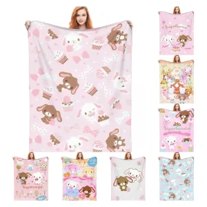 Coperta da tiro in flanella di cartone animato Sugarbunnies per divano, trapunta sottile in peluche super calda 1