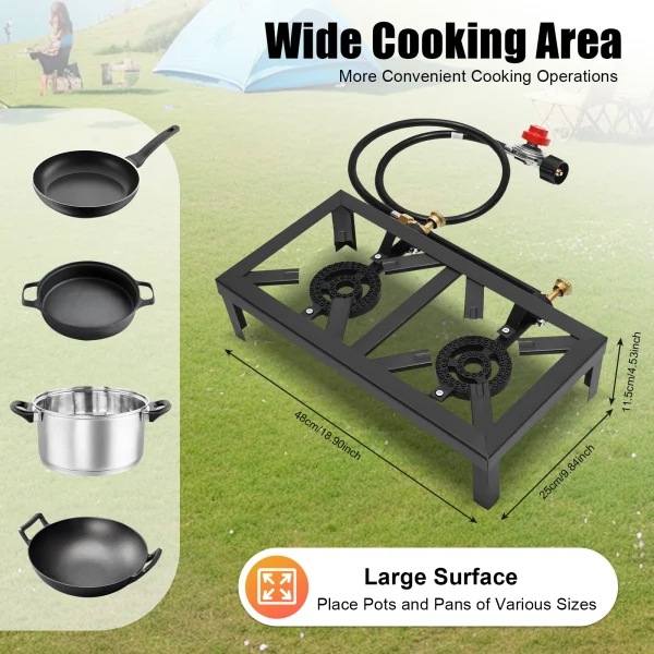 Fornello a gas per esterni portatile a doppio fuoco da 8000 W con tubo regolatore regolabile 0-10 Psi per campeggio nel patio, barbecue 5