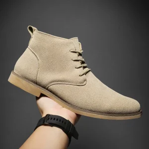 Stivali da uomo in pelle scamosciata color kaki stile britannico Comfort Chelsea Boots da uomo Stivaletti stringati da uomo botas para hombre 1