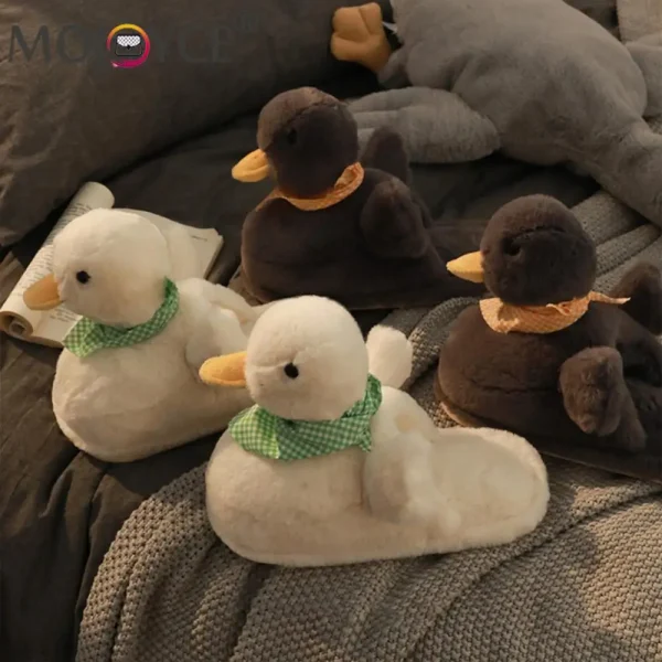 Pantofole in peluche con anatra Pantofole da interno sfocate Pantofole termiche piatte antiscivolo Comode pantofole con animali dei cartoni animati per l'autunno inverno 3