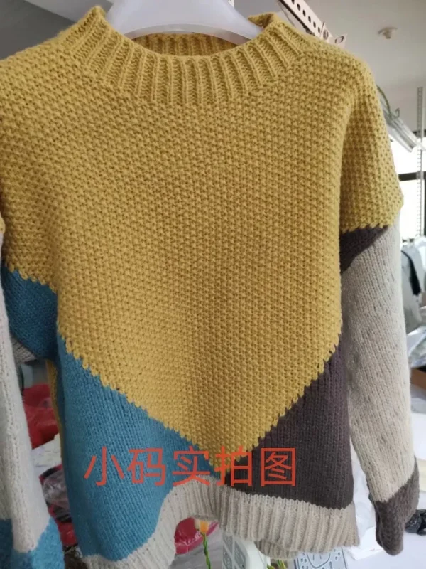 Pullover da donna Top in maglia Girocollo Maglioni a maniche lunghe Maglioni Allentati Casual Top Elegante Giunzione Autunno Inverno 2024 6