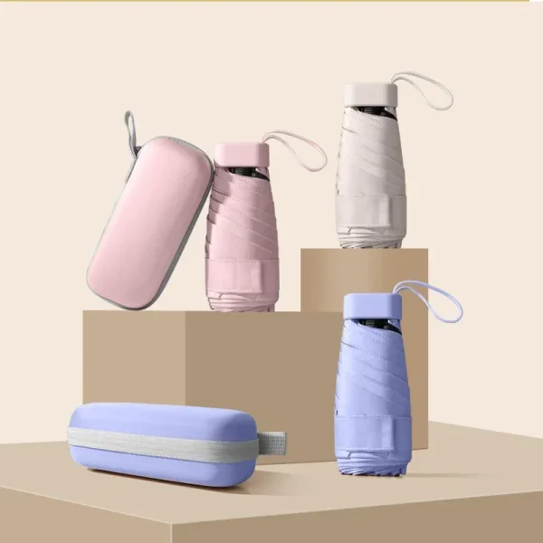 Mini Ombrello tascabile compatto per donna Leggero 5 Protezione solare pieghevole Sole e pioggia Borsa per carte piccola Ombrelli Paraguas Mujer 3