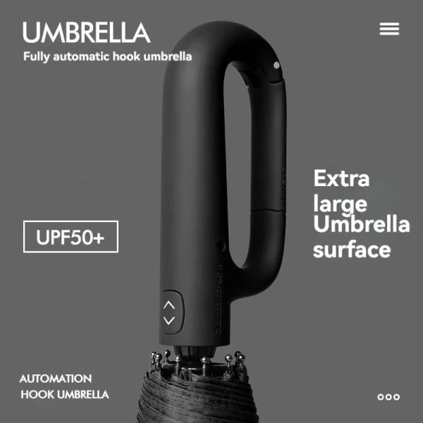 Ombrello con fibbia ad anello rotante completamente automatico, rinforzato, antivento, antipioggia, a doppio uso, resistente ai raggi UV, con doppia chiglia 3