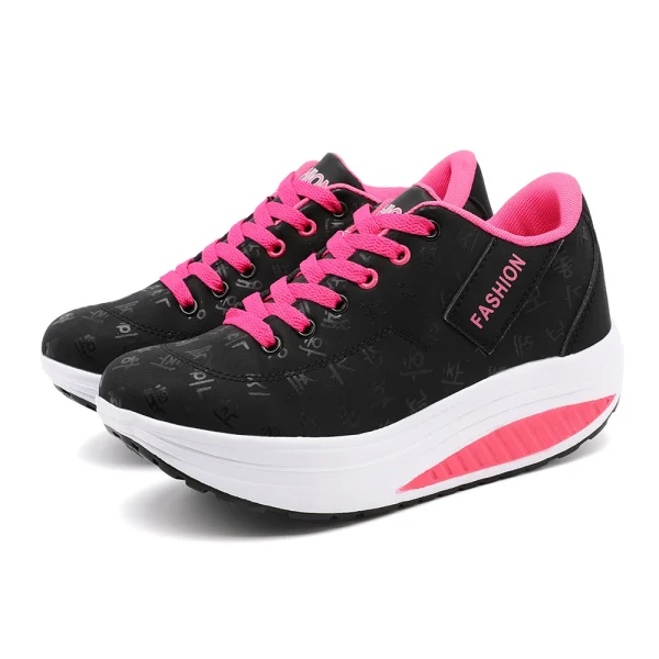Scarpe sportive casual da donna Scarpe da ginnastica comode e traspiranti con zeppa e suola spessa Scarpe stringate - immagine 6