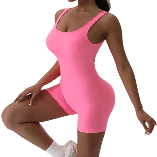 1 pz tuta da yoga senza schienale con scollo a U senza maniche tuta sportiva tinta unita filettatura elasticizzata tuta da donna senza protezioni per il busto 3