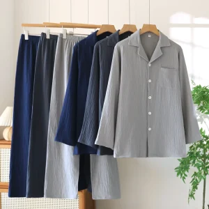 Pantaloni lunghi a maniche lunghe sottili primaverili e autunnali Set pigiama da 2 pezzi Set di vestiti per la casa in cotone taglie forti da uomo 1