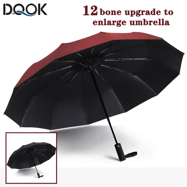 Ombrello completamente automatico con colla nera con chiglia spessa e durevole Ombrello triplo Ombrello pieghevole resistente ai raggi UV 2