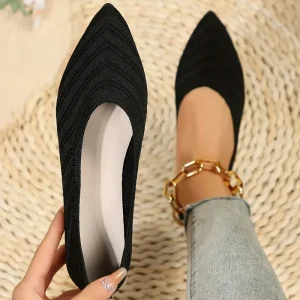 Scarpe da donna Scarpe basse a punta Mocassini da donna lavorati a maglia tinta unita Scarpe slip-on traspiranti Scarpe casual poco profonde firmate 1