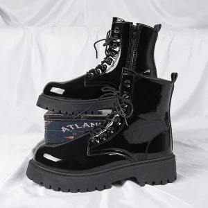 Scarpe rialzanti da uomo con suola spessa in stile britannico, stivali da moto alti in pelle da moto alla moda antiscivolo e impermeabili 1