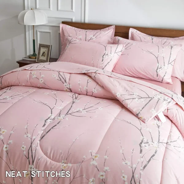 Set trapunta stampata con fiori di pruno rosa con federa da 2 pezzi Piumini caldi primaverili e autunnali Trapunte Coperta letto matrimoniale singola 3