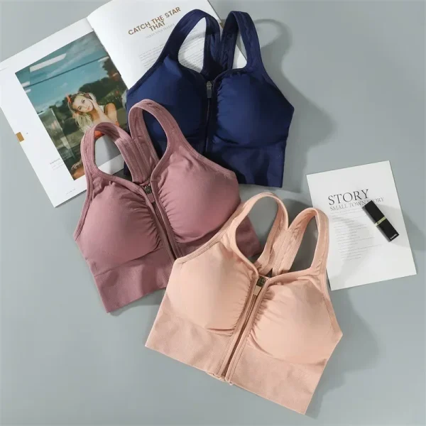 CZGUKE Reggiseno sportivo da corsa Fitness Cerniera frontale Intimo da donna Shockp tetto Top Reggiseno Reggiseno yoga traspirante senza cuciture 6