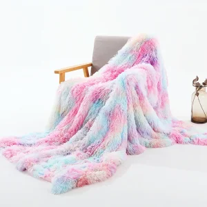 Morbida coperta in peluche Coperta da tiro super colorata Biancheria da letto Copridivano Coperta da divano accogliente in pelliccia sintetica sfocata per regalo invernale per ragazze 1