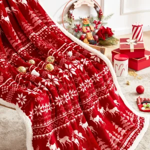 Coperta da tiro con renna natalizia, doppio strato, addensata, soffice, morbida, calda, in pile, flanella, Babbo Natale, pupazzo di neve, coperta, regalo per la casa 1