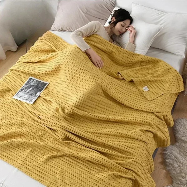 2024 Estate Waffle Plaid Coperta da letto in cotone Coperta da tiro Trapunta sottile Copriletto lavorato a maglia Home Hotel Coperte Verde Rosa Coperte da tiro 6