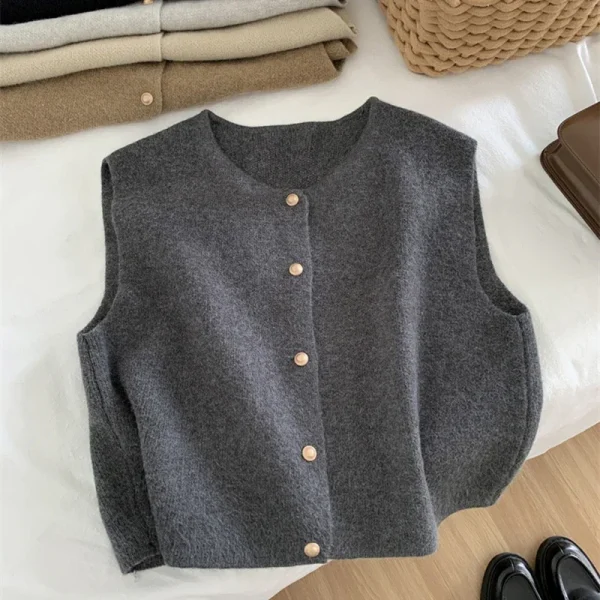 Autunno nuove donne cardigan coreano elegante lavorato a maglia senza maniche maglione casual femminile carri armati moda nuove top casual da donna slim 3