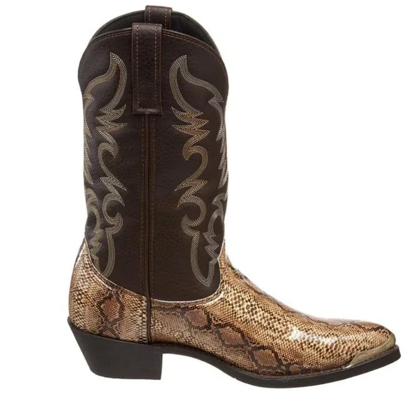 Stivali da donna retrò da uomo testa dorata pelle di serpente scarpe invernali in ecopelle stivali da Cowboy occidentali ricamati calzature Unisex taglia grande 4